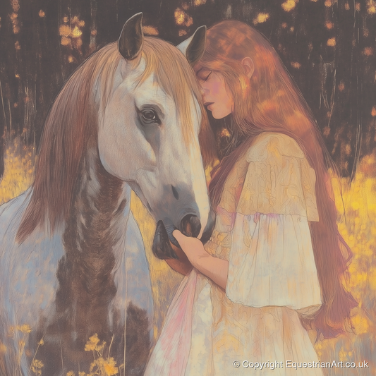 Ethereal Connection - horse & rider art print and canvas by Isobel Hawthorn A.I