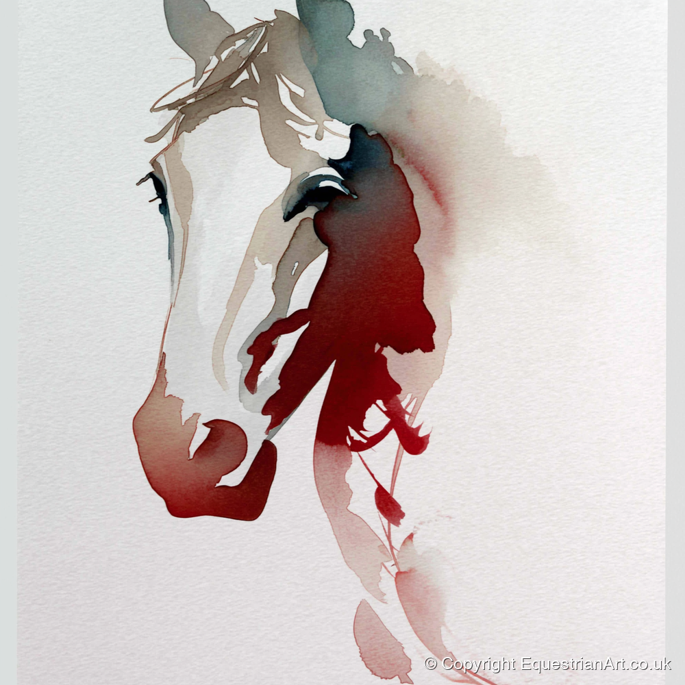 Ethereal Crimson Profile - horse portrait art print and canvas by Theodore Grant A.I