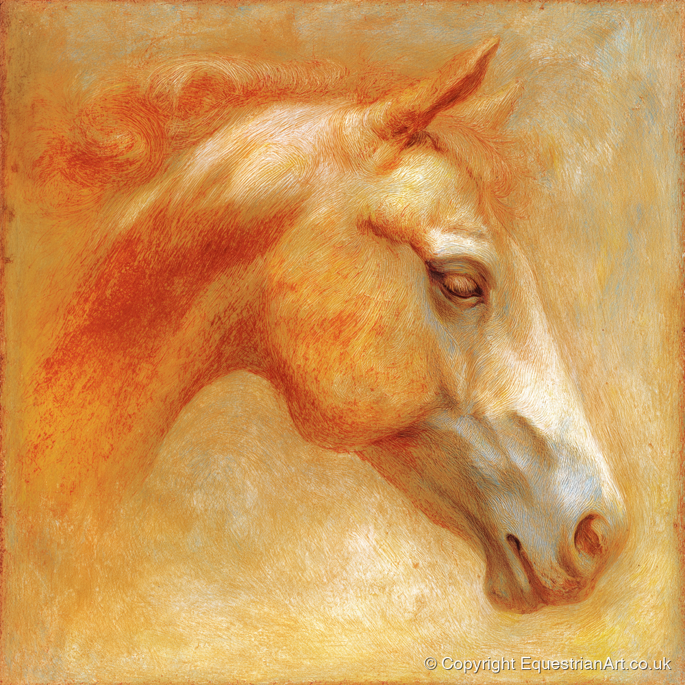 Ethereal Golden Profile - racing horse art print and canvas by Douglas Fairley A.I