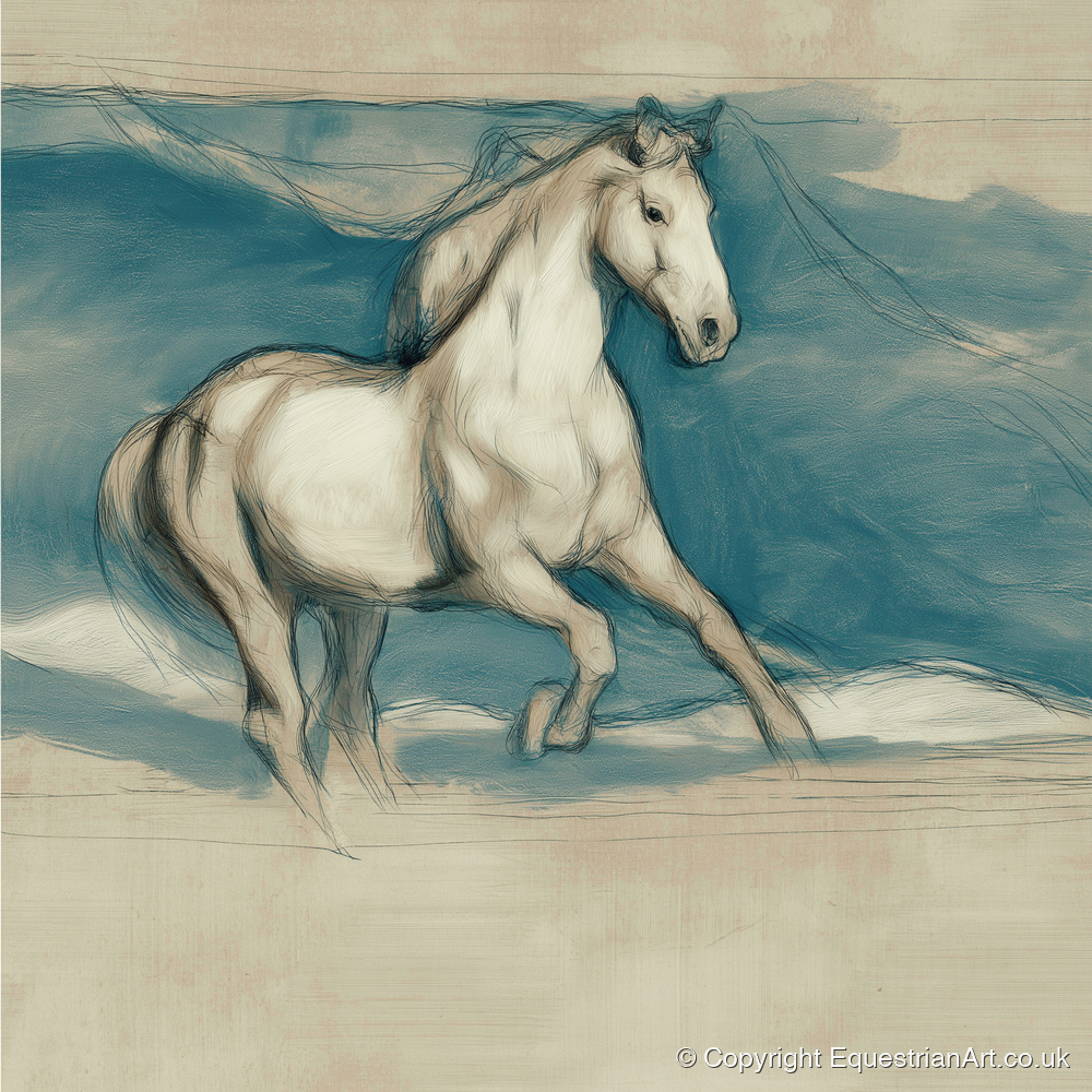 Ethereal Grey Canter - horse portrait art print and canvas by Clara Pemberton A.I