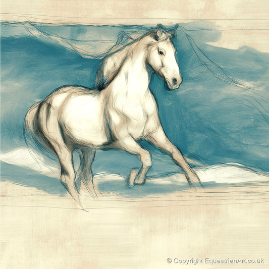 Ethereal Grey Canter - horse portrait art print and canvas by Clara Pemberton A.I