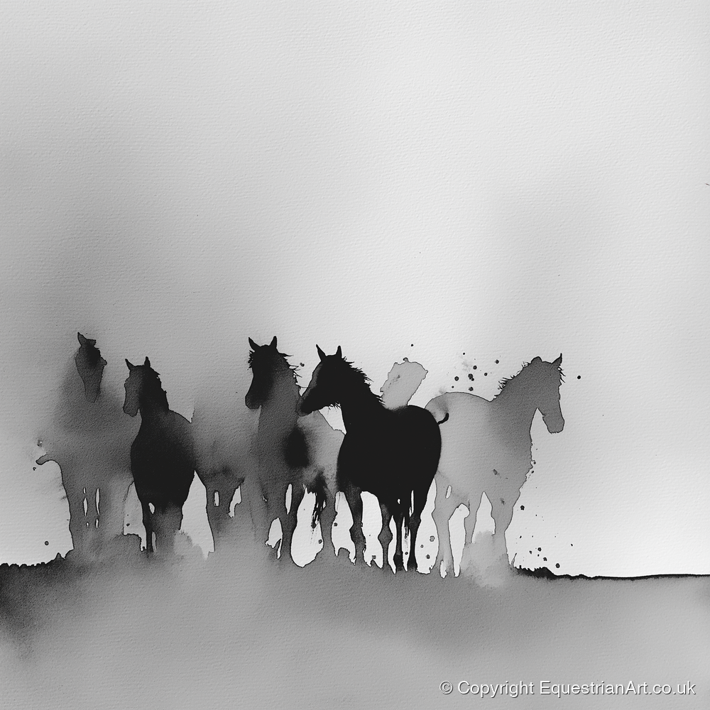 Ethereal Herd Silhouettes - wild horses art print and canvas by Adrian Frost A.I