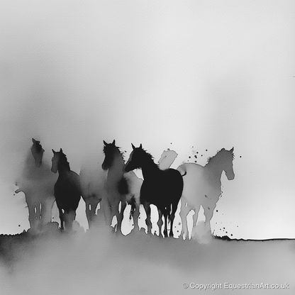 Ethereal Herd Silhouettes - wild horses art print and canvas by Adrian Frost A.I