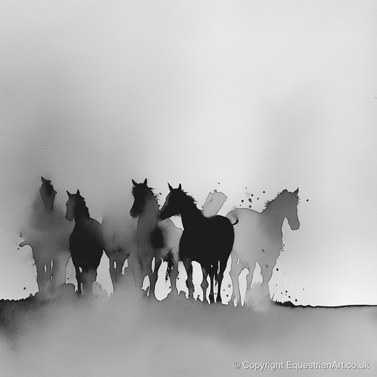 Ethereal Herd Silhouettes - wild horses art print and canvas by Adrian Frost A.I