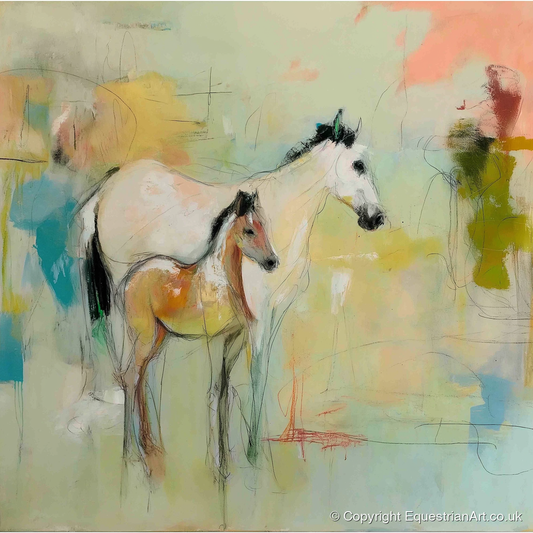 Ethereal Mare and Foal - mare & foal art print and canvas by Antonia Blythe A.I