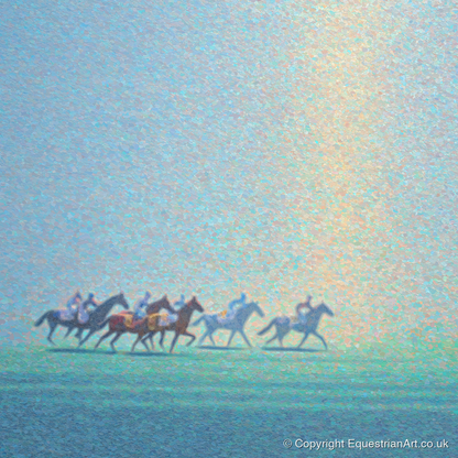 Ethereal Morning Gallop - racing horse art print and canvas by Sienna Radcliffe A.I
