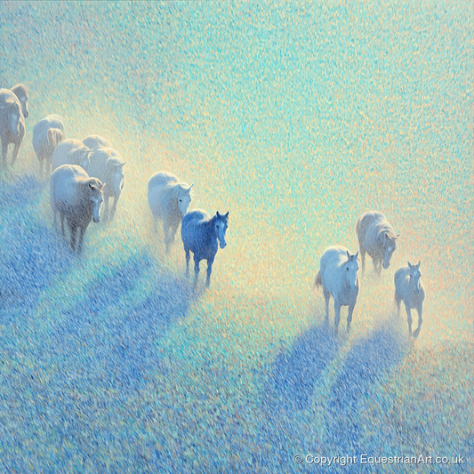 Ethereal Morning Herd - wild horses art print and canvas by Sienna Radcliffe A.I