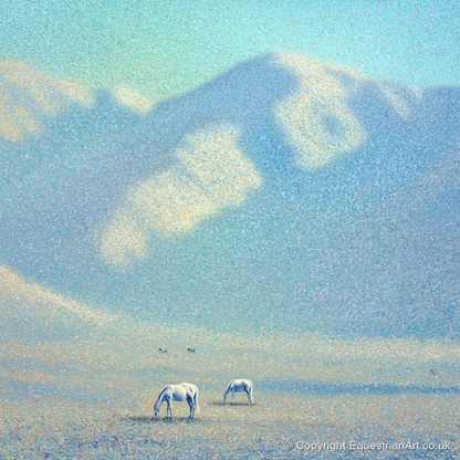 Ethereal Mountain Grazing - horse landscape art print and canvas by Sienna Radcliffe A.I