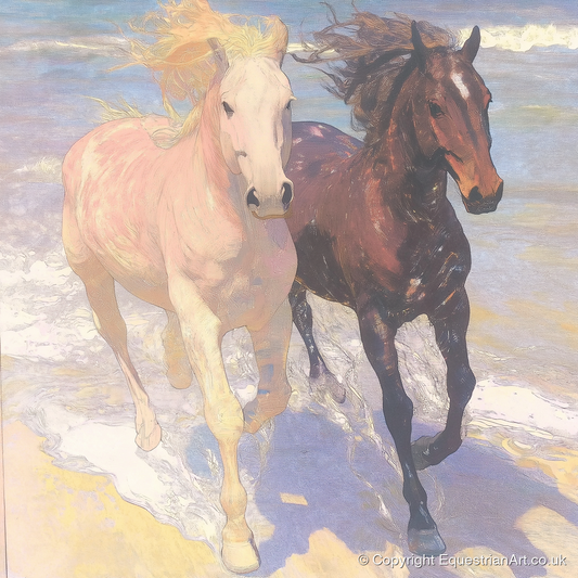 Ethereal Shoreline Canter - horse landscape art print and canvas by Isobel Hawthorn A.I
