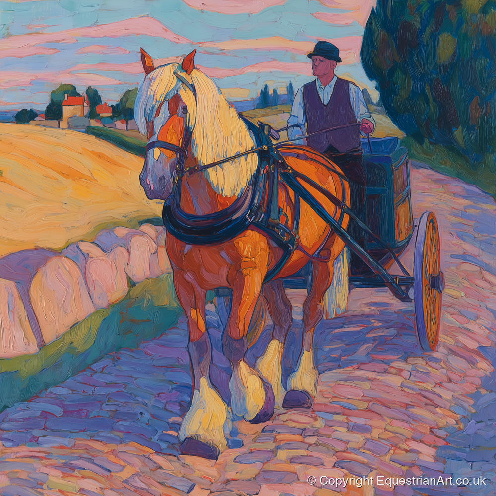 Evening Draught on Cobbles - working horse art print and canvas by Celia Harding A.I