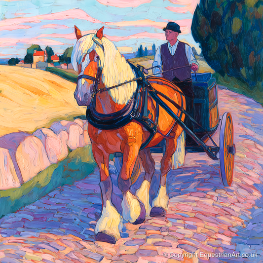 Evening Draught on Cobbles - working horse art print and canvas by Celia Harding A.I