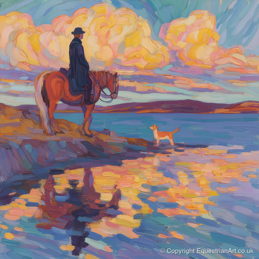 Evening Tide Halt - beach horse art print and canvas by Celia Harding A.I