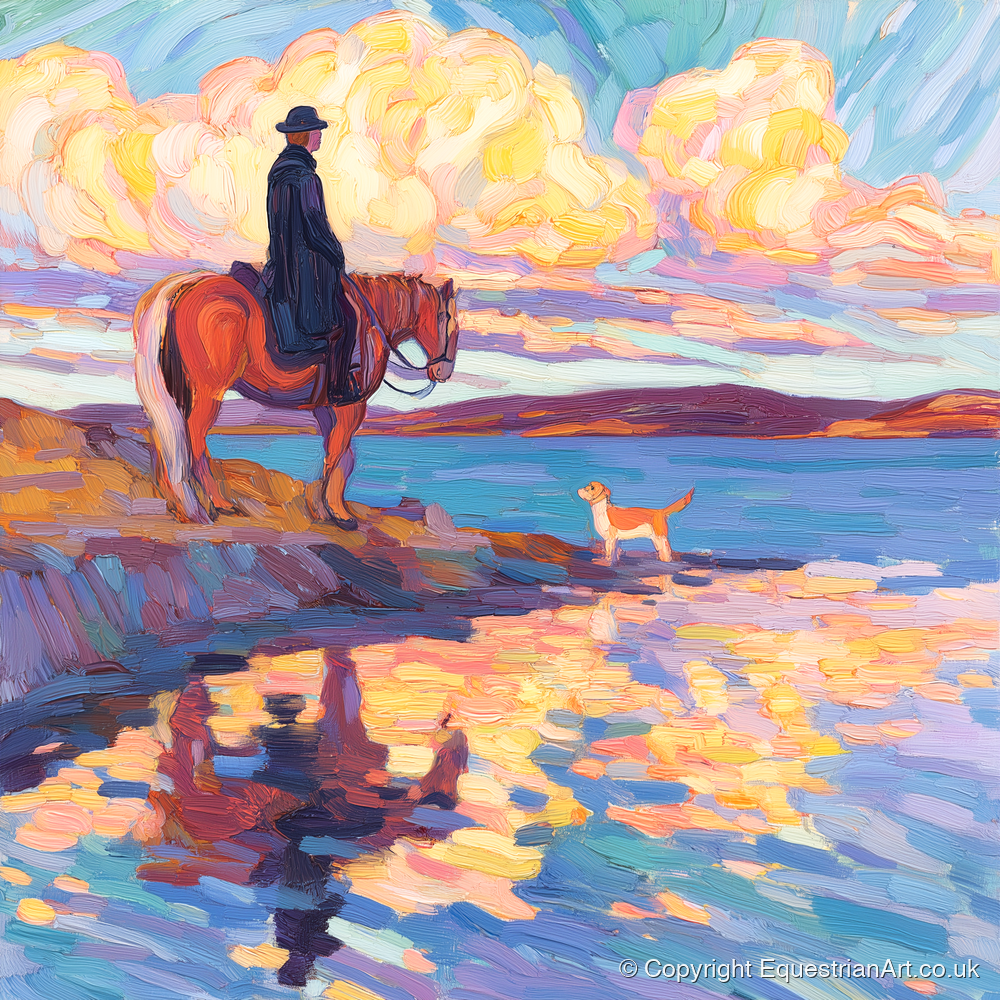 Evening Tide Halt - beach horse art print and canvas by Celia Harding A.I