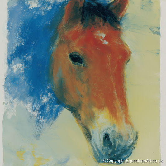 Expressive Cerulean Equine Study - horse portrait art print and canvas by Emile Goddard A.I