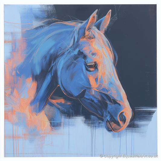Expressive Cobalt Profile - horse portrait art print and canvas by Charles Ashford A.I