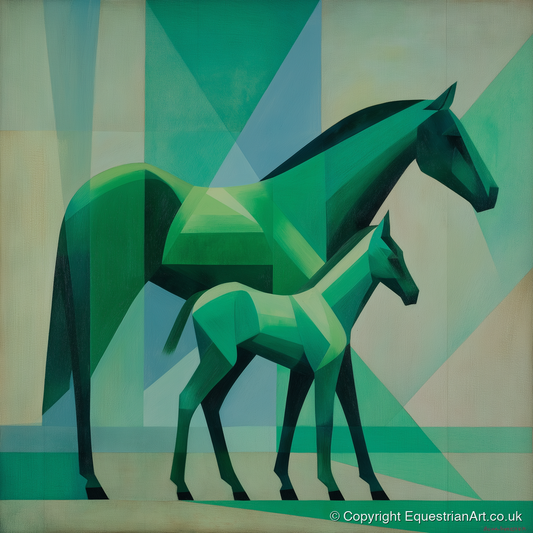 Facets in Emerald - mare & foal art print and canvas by Leopold Finch A.I