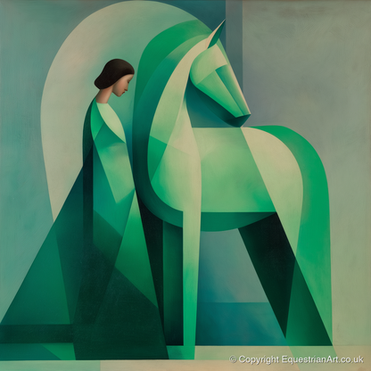 Facets of Connection - horse & rider art print and canvas by Leopold Finch A.I