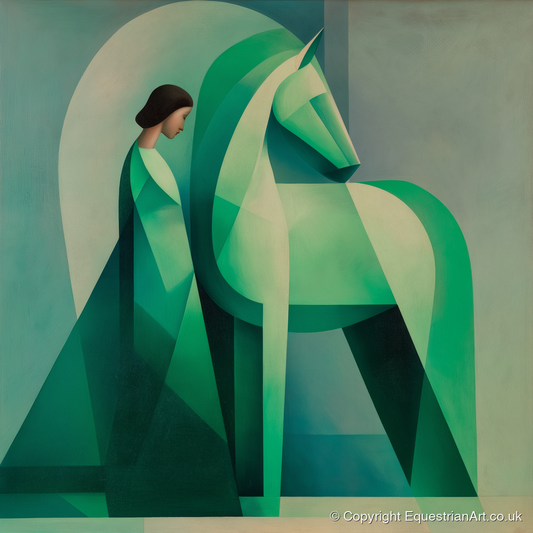 Facets of Connection - horse & rider art print and canvas by Leopold Finch A.I