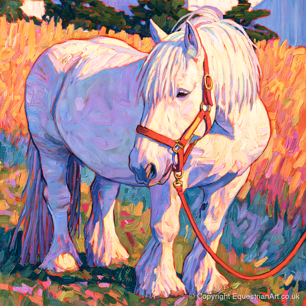 Feathered Cob in Vibrant Light - horse breed art print and canvas by Celia Harding A.I