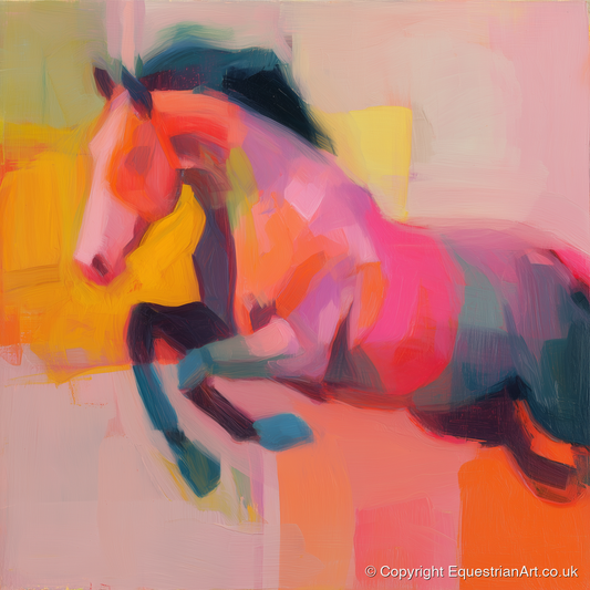 Fiery Leap - show jumping horse art print and canvas by Rosalind Pierce A.I