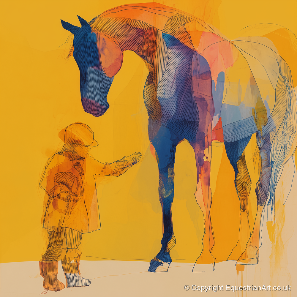 First Encounter in Gold - horse & rider art print and canvas by Tobias Blake A.I