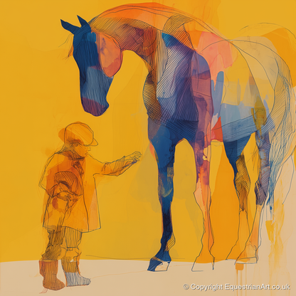 First Encounter in Gold - horse & rider art print and canvas by Tobias Blake A.I