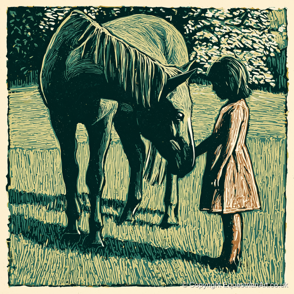 First Greetings - horse & rider art print and canvas by Hector Sullivan A.I