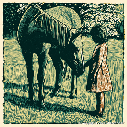 First Greetings - horse & rider art print and canvas by Hector Sullivan A.I