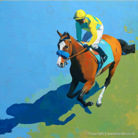 Flight and Shadow - racing horse art print and canvas by Daphne Morley A.I