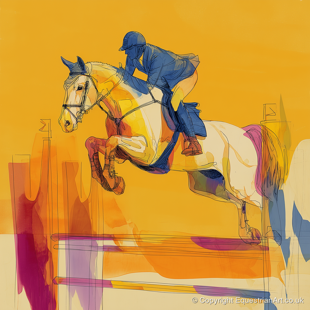 Flight In Gold - show jumping horse art print and canvas by Tobias Blake A.I