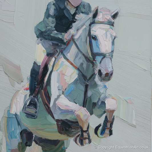 Flight in Grey - show jumping horse art print and canvas by Stella Waverly A.I