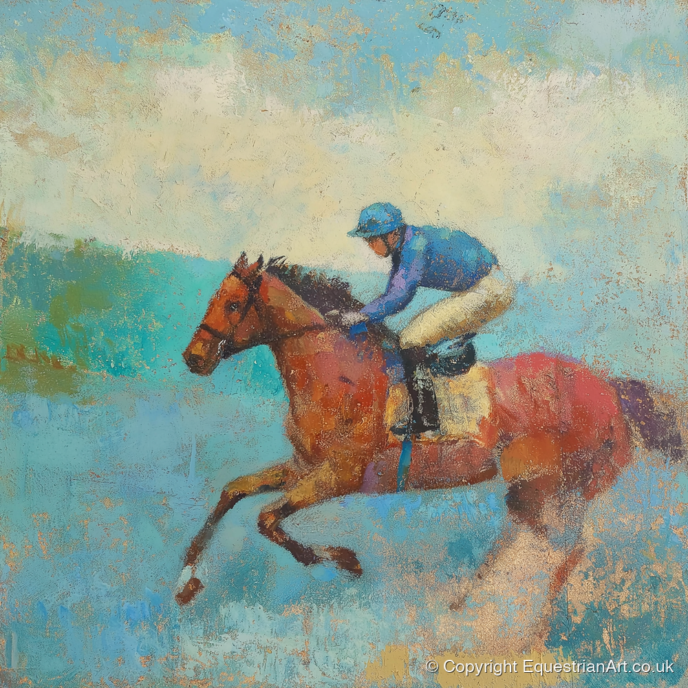 Flight in Turquoise - racing horse art print and canvas by Benedict Croft A.I