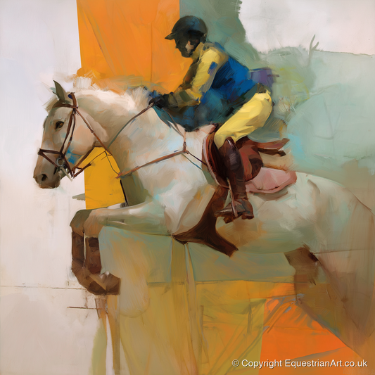 Flight in Vibrant Colour - show jumping horse art print and canvas by Silas Marlowe A.I