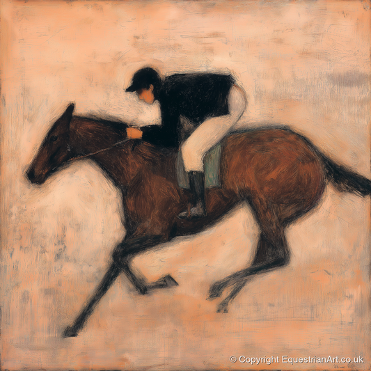 Flight of the Bay - racing horse art print and canvas by Arabella Knight A.I