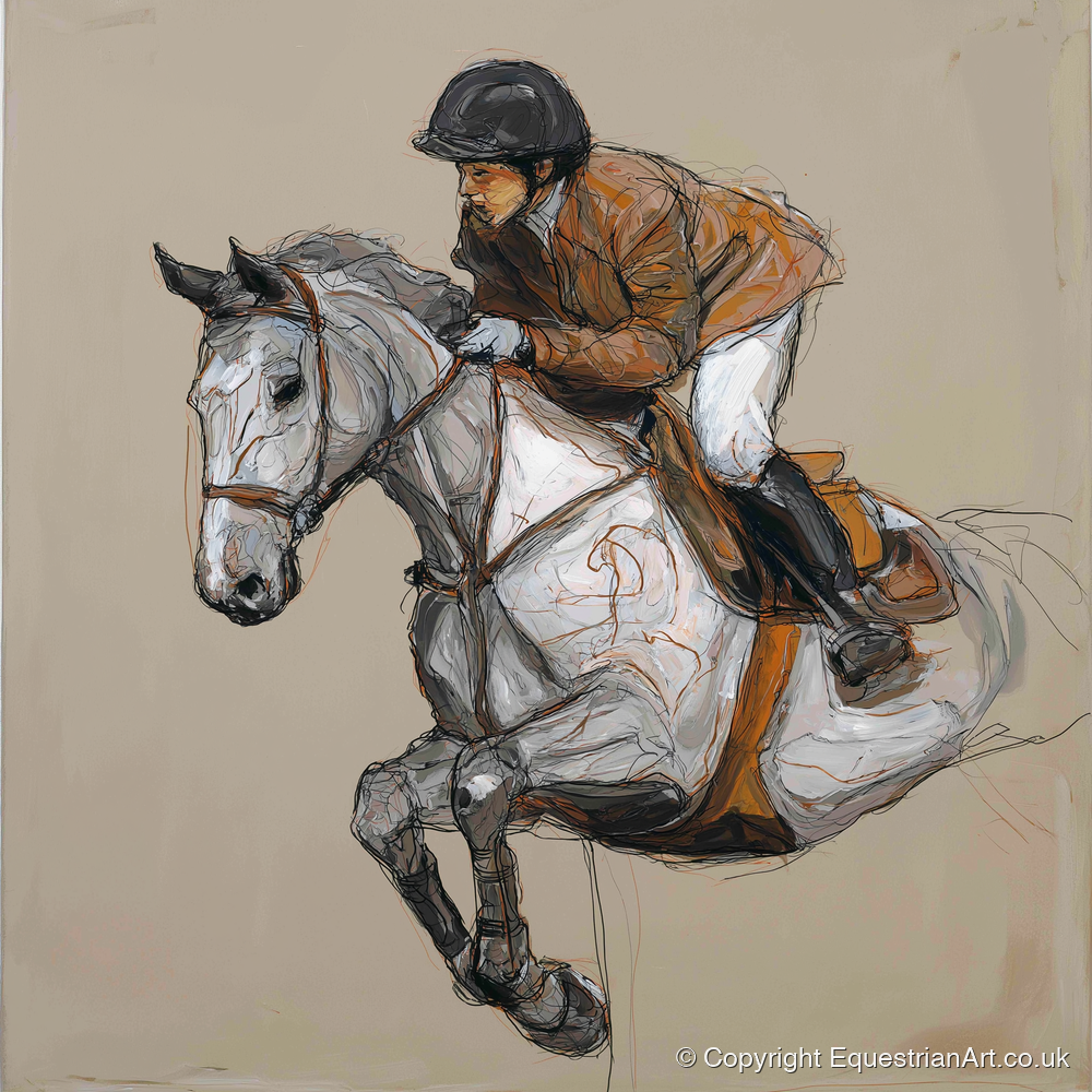 Flight of the Grey - show jumping horse art print and canvas by Jasper Montgomery A.I