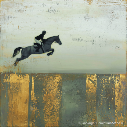 Flight Over Gold - show jumping horse art print and canvas by Graham Whitaker A.I