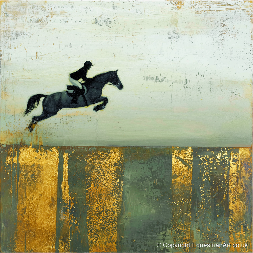 Flight Over Gold - show jumping horse art print and canvas by Graham Whitaker A.I