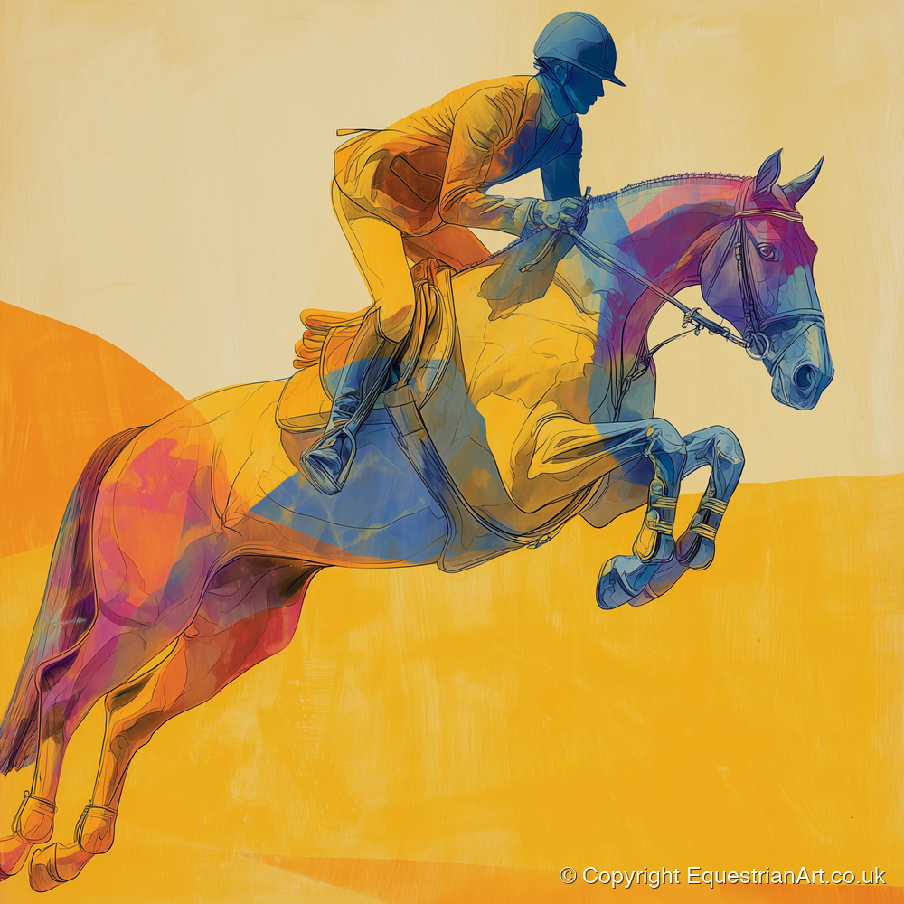 Flight Over Gold - show jumping horse art print and canvas by Tobias Blake A.I