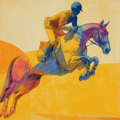 Flight Over Gold - show jumping horse art print and canvas by Tobias Blake A.I