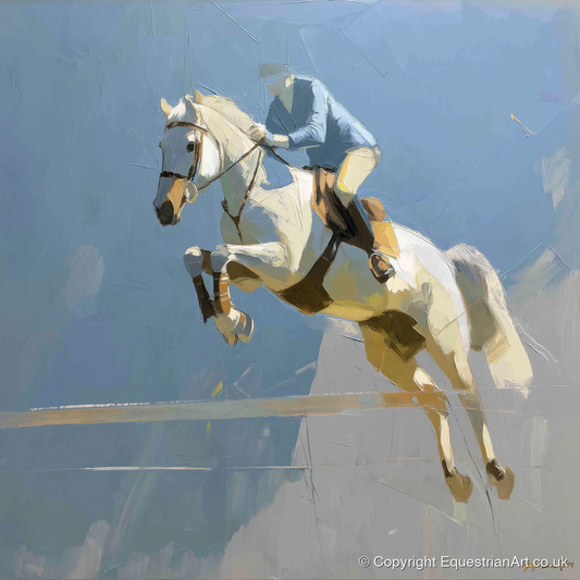 Flight Over Slate - show jumping horse art print and canvas by Elias Thorne A.I