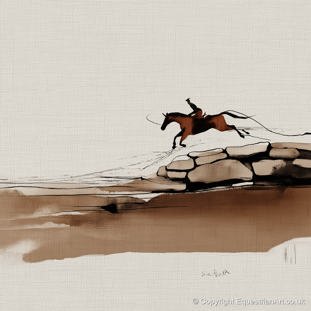 Flight Over Stone - show jumping horse art print and canvas by Julian Vance A.I