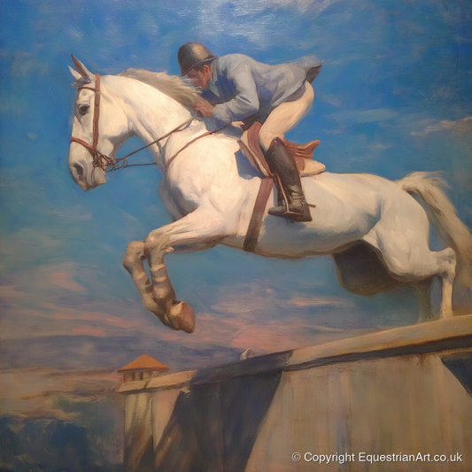 Flight Over the Wall - show jumping horse art print and canvas by Alistair Rhodes A.I