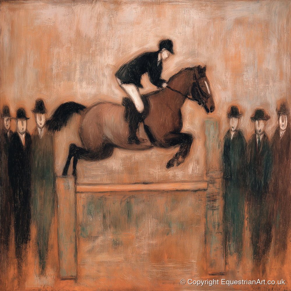Flight Over Timber - show jumping horse art print and canvas by Arabella Knight A.I