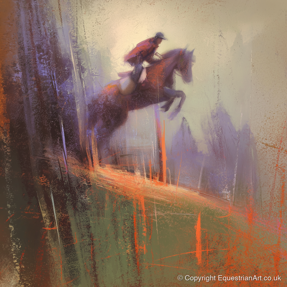 Flight Through the Haze - show jumping horse art print and canvas by Rupert Kingsley A.I