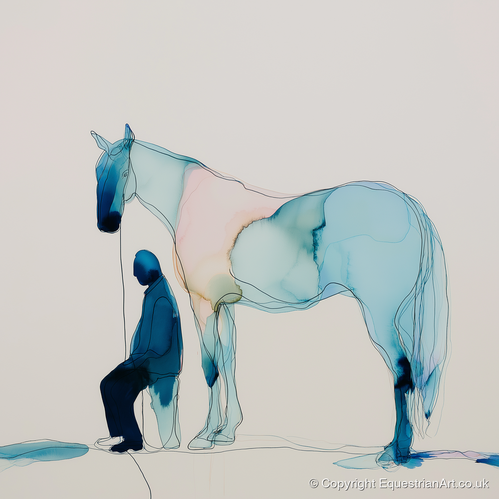 Fluid Companionship - horse & rider art print and canvas by Audrey Fontaine A.I