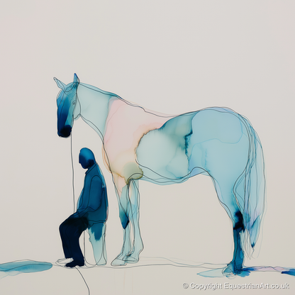 Fluid Companionship - horse & rider art print and canvas by Audrey Fontaine A.I