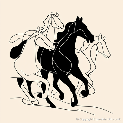Fluid Equine Silhouette - wild horses art print and canvas by Felix Chambers A.I
