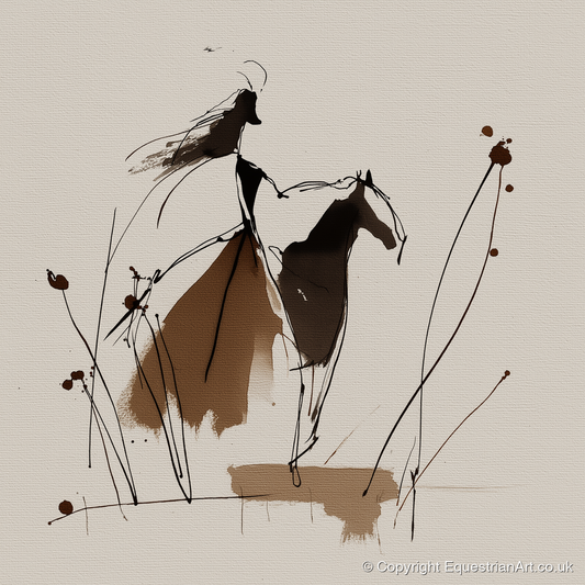 Fluid Harmony - horse & rider art print and canvas by Julian Vance A.I