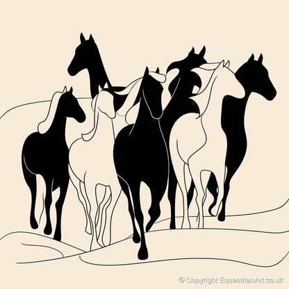 Fluid Herd Harmony - wild horses art print and canvas by Felix Chambers A.I