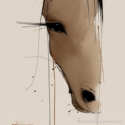 Fluid Sepia Gaze - horse portrait art print and canvas by Julian Vance A.I